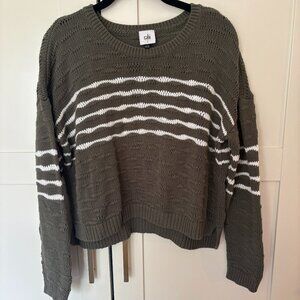 CAbi Style 5829 “Scout” Pullover Sweater – Olive & White Stripes, Size Small